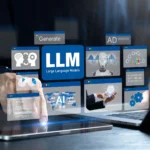 LLM, AI Large Language Model concept. Businessman use tablet and laptop with LLM icons. A language model distinguished by its general-purpose language generation capability. Chat AI. LLM, AI Large Language Model concept. Businessman use tablet and laptop with LLM icons. A language model distinguished by its general-purpose language generation capability. Chat AI.