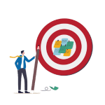 Goal setting, achievable target or purposeful objective Goal setting, achievable target or purposeful objective, mission to accomplish or challenge to win for business success concept, businessman write down goal on notes and put on big dartboard target.
